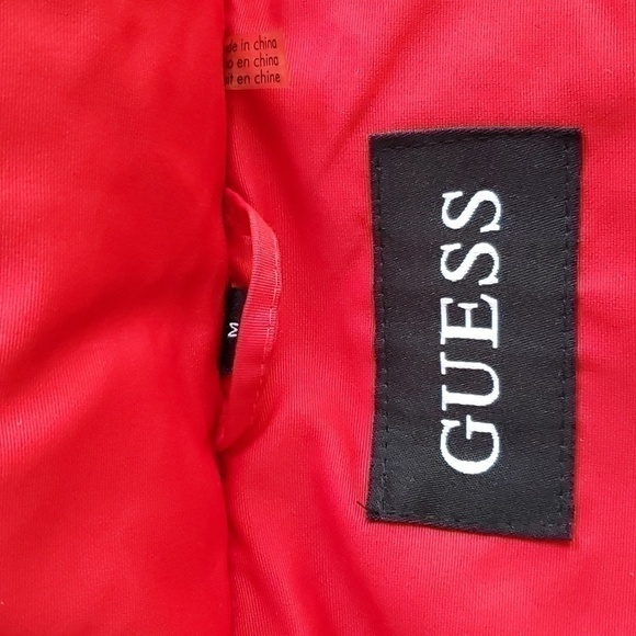 GUESS- Red/Black Goose Down Filled Coat Faux fur Detach hood Warm! Winter Sz.M - Picture 5 of 11